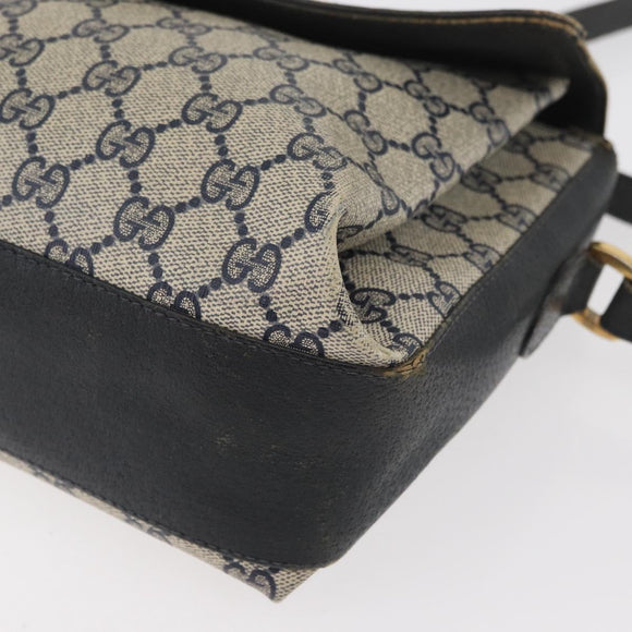GUCCI GG Supreme Sherry Line Shoulder Bag PVC Navy Gold 904 02 084 Auth 177864