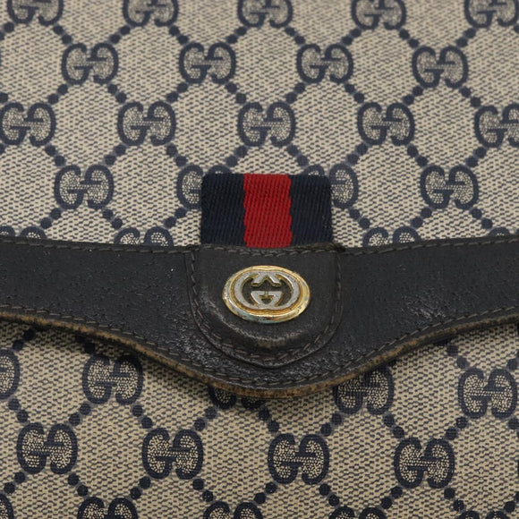 GUCCI GG Supreme Sherry Line Shoulder Bag PVC Navy Gold 904 02 084 Auth 177864