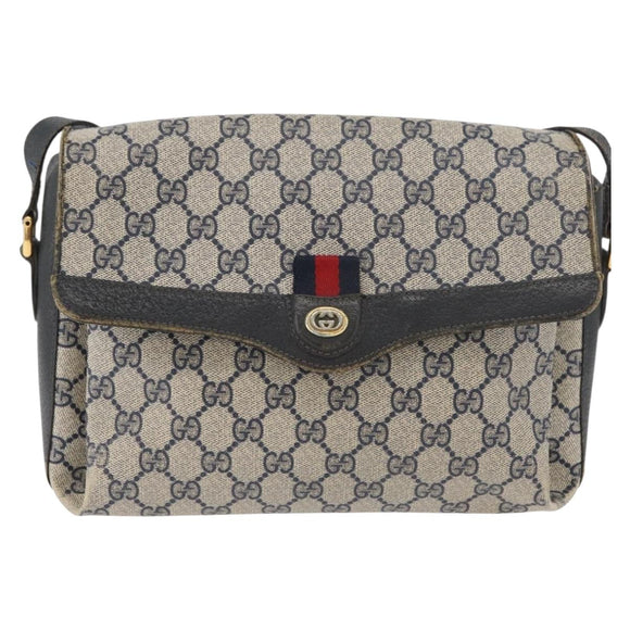 GUCCI GG Supreme Sherry Line Shoulder Bag PVC Navy Gold 904 02 084 Auth 177864