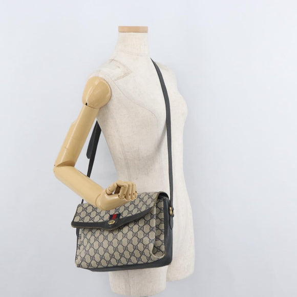 GUCCI GG Supreme Sherry Line Shoulder Bag PVC Navy Gold 904 02 084 Auth 177864
