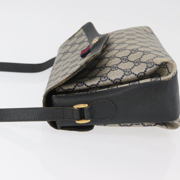 GUCCI GG Supreme Sherry Line Shoulder Bag PVC Navy Gold 904 02 084 Auth 177864