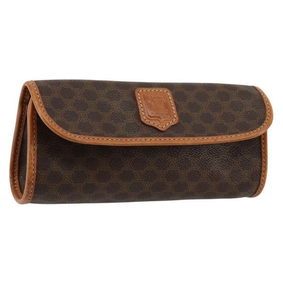 CELINE Macadam Canvas Pouch PVC Leer Bruin Goud Auth 177871A