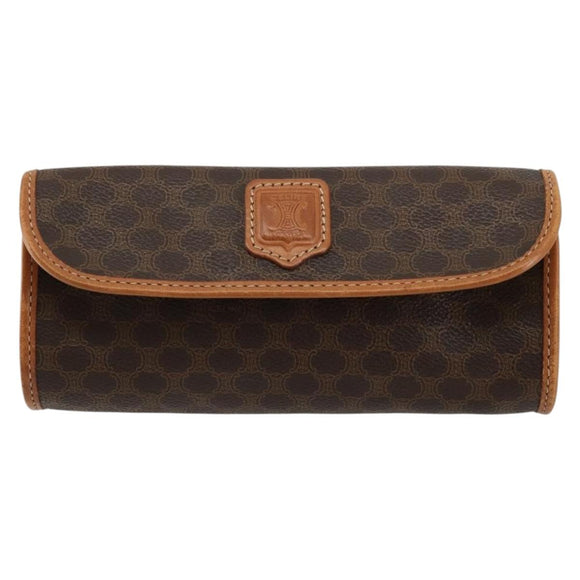 CELINE Macadam Canvas Pouch PVC Leer Bruin Goud Auth 177871A