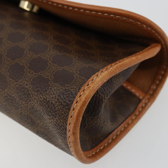 CELINE Macadam Canvas Pouch PVC Leer Bruin Goud Auth 177871A