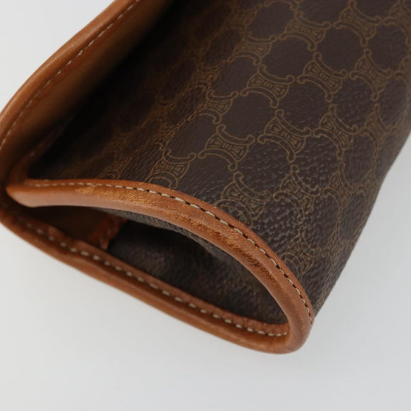 CELINE Macadam Canvas Pouch PVC Leer Bruin Goud Auth 177871A