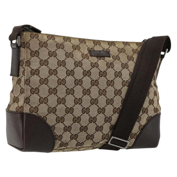GUCCI GG Canvas Shoulder Bag Beige Silver 114273 Auth 177872