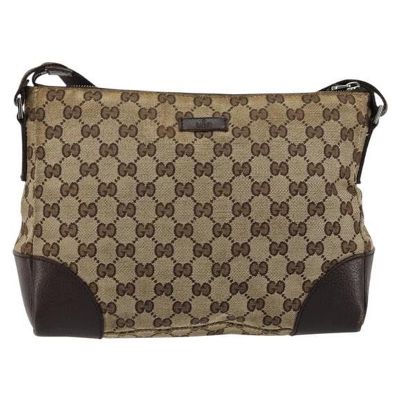 GUCCI GG Canvas Shoulder Bag Beige Silver 114273 Auth 177872