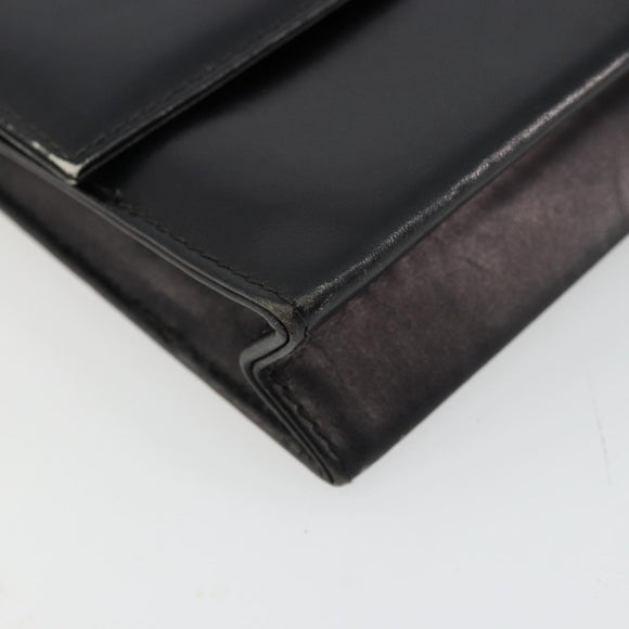 GUCCI Shoulder Bag Leather Black Gold Auth 177874