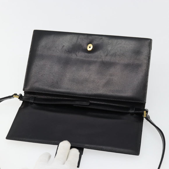 GUCCI Shoulder Bag Leather Black Gold Auth 177874