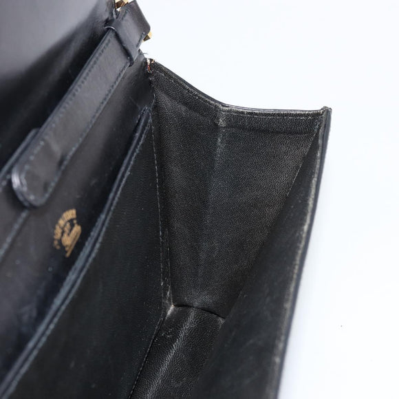 GUCCI Shoulder Bag Leather Black Gold Auth 177874