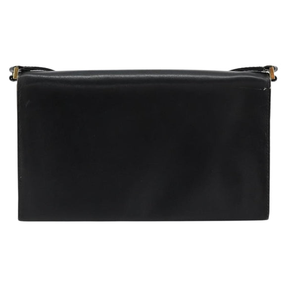 GUCCI Shoulder Bag Leather Black Gold Auth 177874