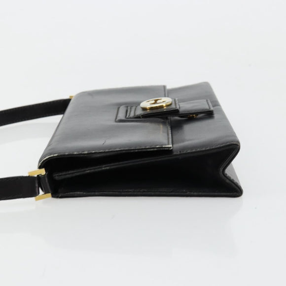 GUCCI Shoulder Bag Leather Black Gold Auth 177874