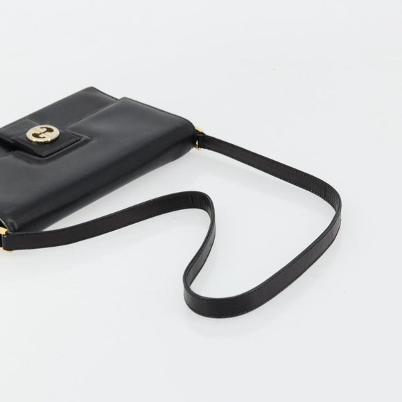 GUCCI Shoulder Bag Leather Black Gold Auth 177874