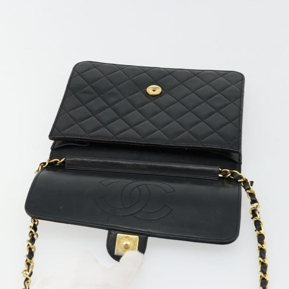 CHANEL Matelasse Chain Shoulder Bag Lamb Skin Black Gold CC Auth 177875