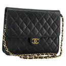 CHANEL Matelasse Chain Shoulder Bag Lamb Skin Black Gold CC Auth 177875-1