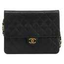 CHANEL Matelasse Chain Shoulder Bag Lamb Skin Black Gold CC Auth 177875-13