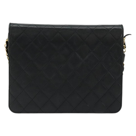 CHANEL Matelasse Chain Shoulder Bag Lamb Skin Black Gold CC Auth 177875
