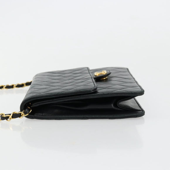 CHANEL Matelasse Chain Shoulder Bag Lamb Skin Black Gold CC Auth 177875