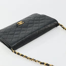 CHANEL Matelasse Chain Shoulder Bag Lamb Skin Black Gold CC Auth 177875-6