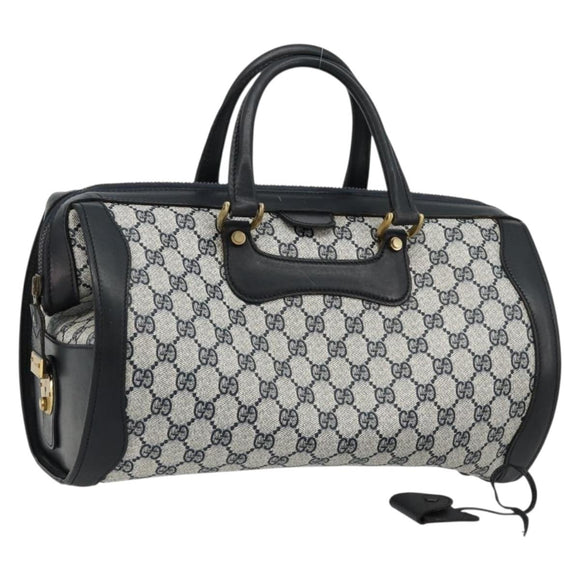 GUCCI GG Supreme Hand Bag PVC Navy Gold Auth 177877A