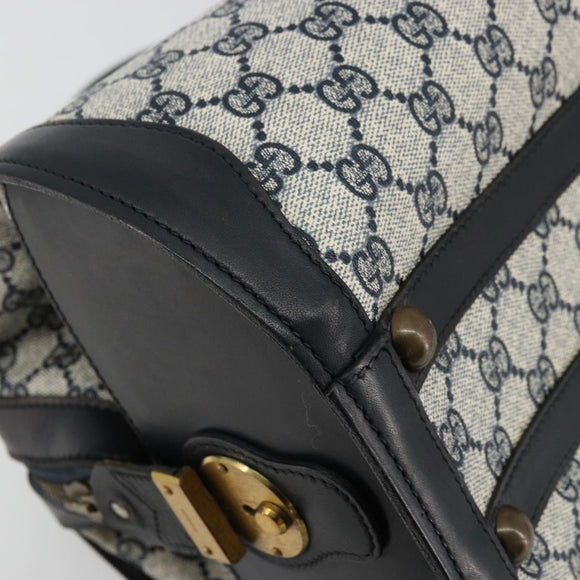 GUCCI GG Supreme Hand Bag PVC Navy Gold Auth 177877A