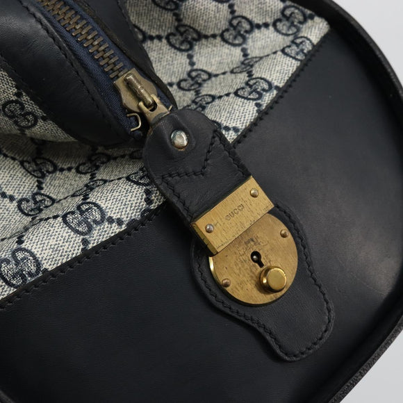 GUCCI GG Supreme Hand Bag PVC Navy Gold Auth 177877A