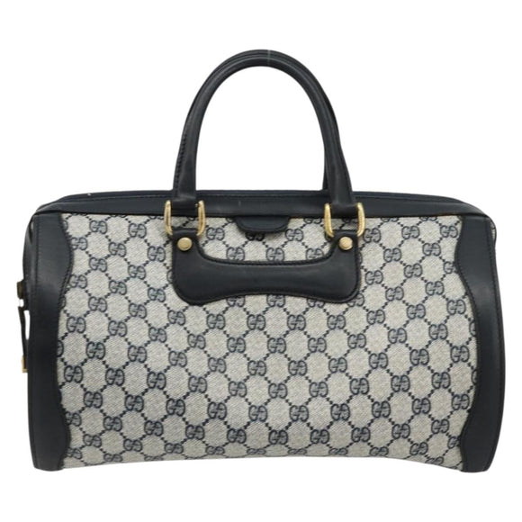 GUCCI GG Supreme Hand Bag PVC Navy Gold Auth 177877A