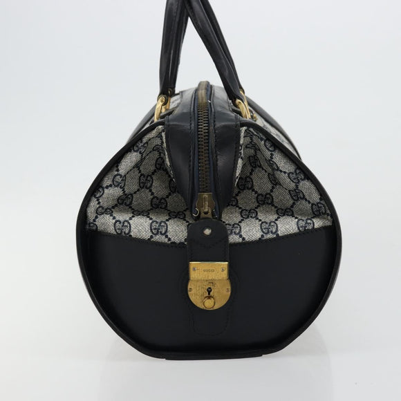 GUCCI GG Supreme Hand Bag PVC Navy Gold Auth 177877A