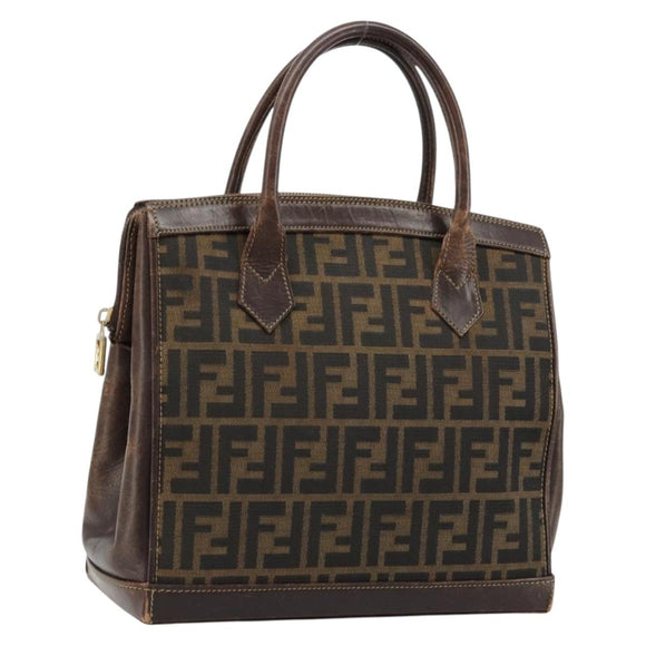 FENDI Zucca Canvas Hand Bag Black Brown Auth 177879