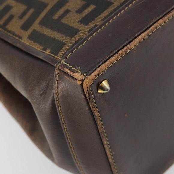 FENDI Zucca Canvas Hand Bag Black Brown Auth 177879