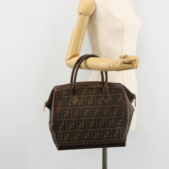 FENDI Zucca Canvas Hand Bag Black Brown Auth 177879