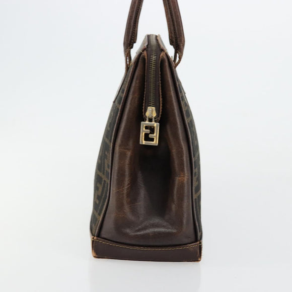 FENDI Zucca Canvas Hand Bag Black Brown Auth 177879