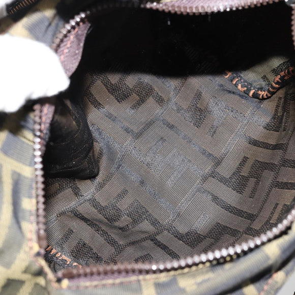 FENDI Pouch Zucca Canvas Hand Bag Black Brown Auth 177886