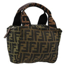 FENDI Pouch Zucca Canvas Hand Bag Black Brown Auth 177886-1
