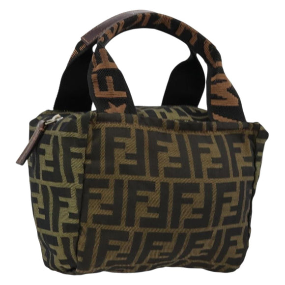 FENDI Pouch Zucca Canvas Hand Bag Black Brown Auth 177886
