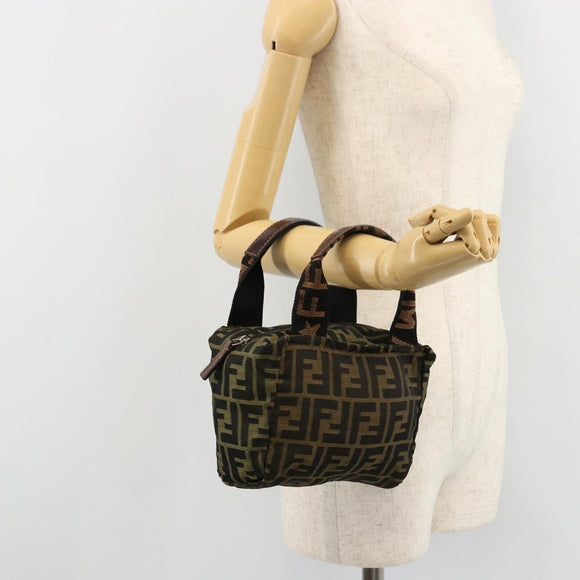 FENDI Pouch Zucca Canvas Hand Bag Black Brown Auth 177886
