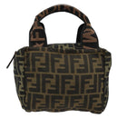 FENDI Pouch Zucca Canvas Hand Bag Black Brown Auth 177886-13
