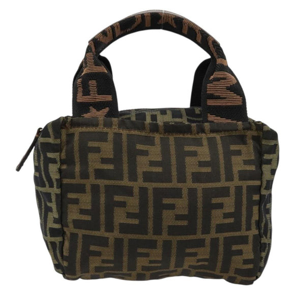 FENDI Pouch Zucca Canvas Hand Bag Black Brown Auth 177886