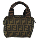 FENDI Pouch Zucca Canvas Hand Bag Black Brown Auth 177886-2