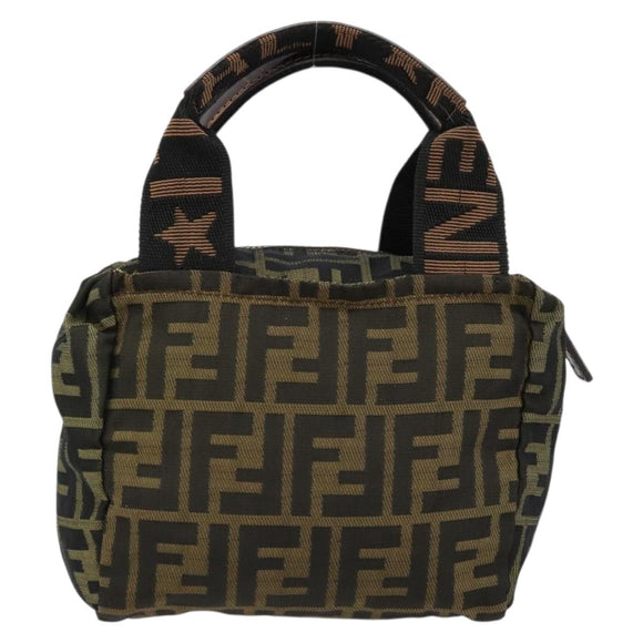 FENDI Pouch Zucca Canvas Hand Bag Black Brown Auth 177886
