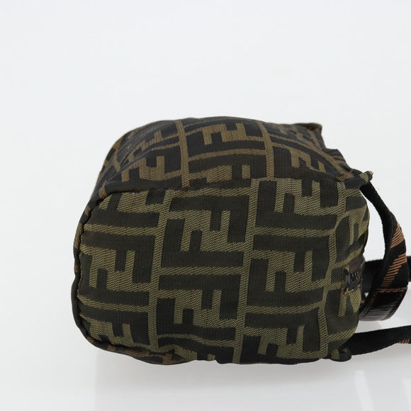 FENDI Pouch Zucca Canvas Hand Bag Black Brown Auth 177886