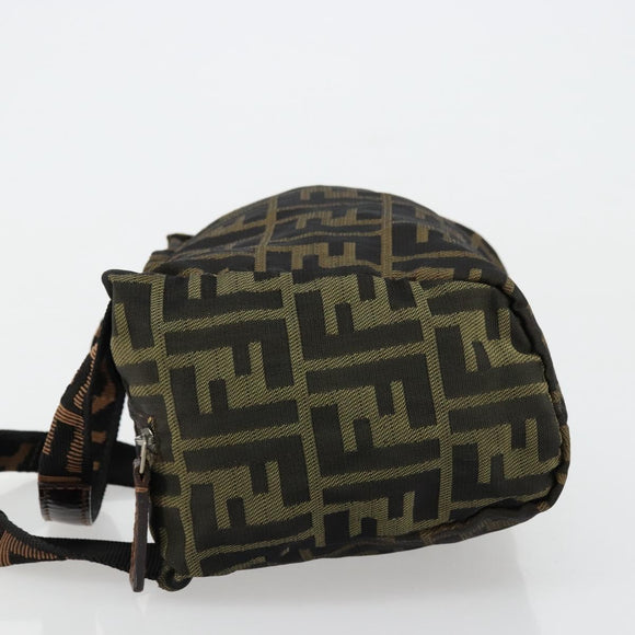 FENDI Pouch Zucca Canvas Hand Bag Black Brown Auth 177886