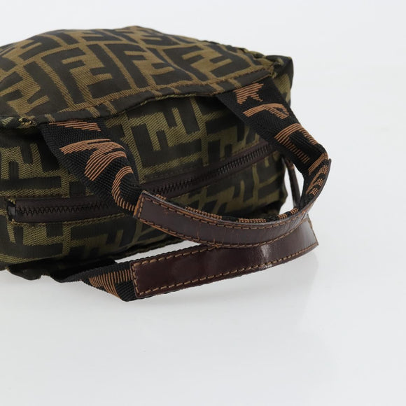 FENDI Pouch Zucca Canvas Hand Bag Black Brown Auth 177886