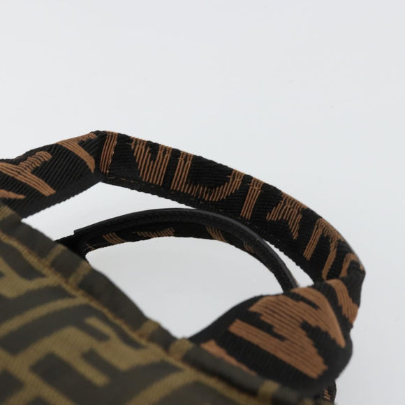 FENDI Pouch Zucca Canvas Hand Bag Black Brown Auth 177886