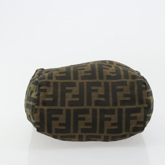 FENDI Pouch Zucca Canvas Hand Bag Black Brown Auth 177886