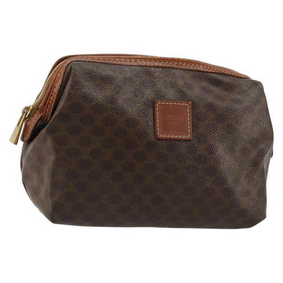 CELINE Macadam Canvas Pouch PVC Leather Brown Gold Auth 177896