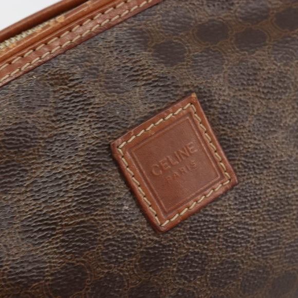 CELINE Macadam Canvas Pouch PVC Leather Brown Gold Auth 177896