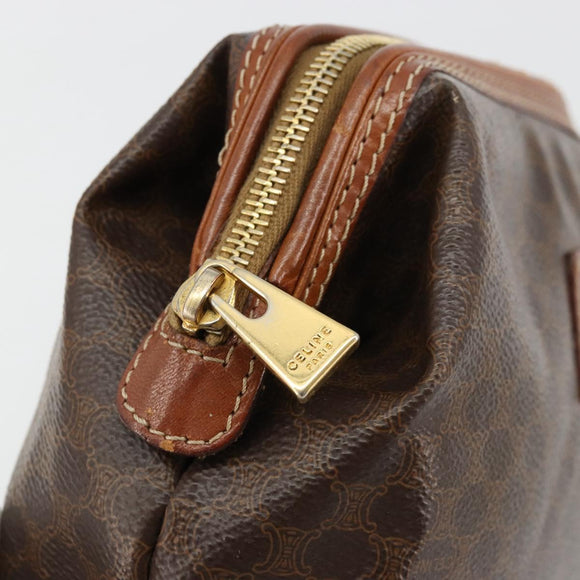 CELINE Macadam Canvas Pouch PVC Leather Brown Gold Auth 177896