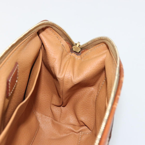 CELINE Macadam Canvas Pouch PVC Leather Brown Gold Auth 177896