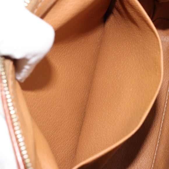 CELINE Macadam Canvas Pouch PVC Leather Brown Gold Auth 177896